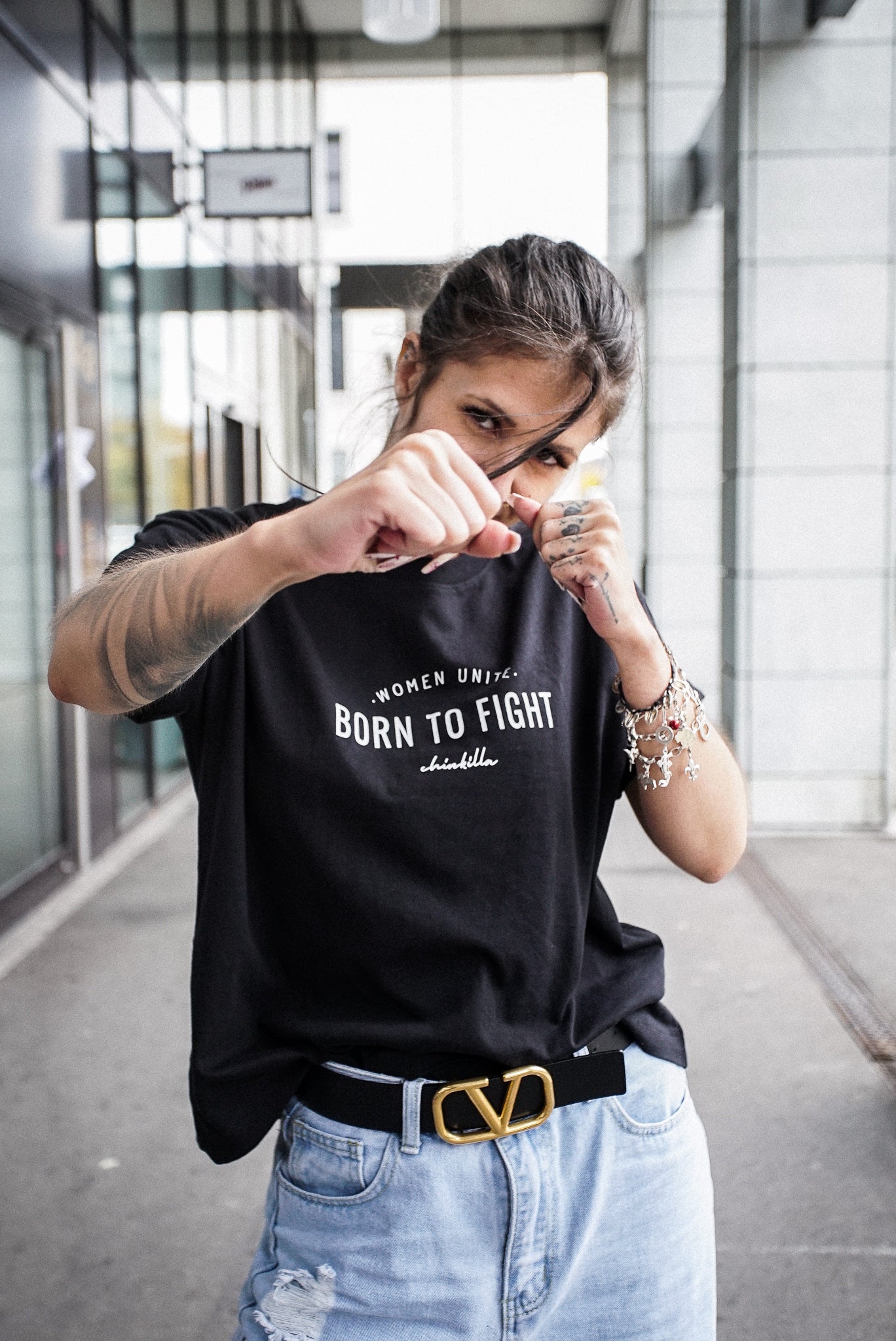 "Born To Fight" Boxy Tee - Black